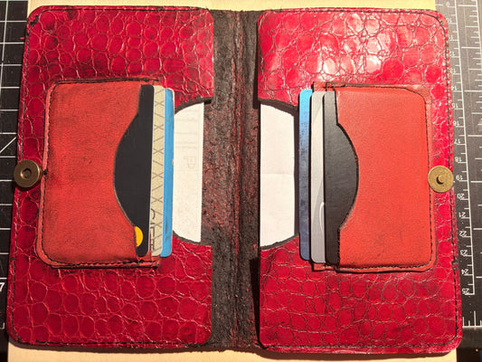 Vintage red leather long wallet