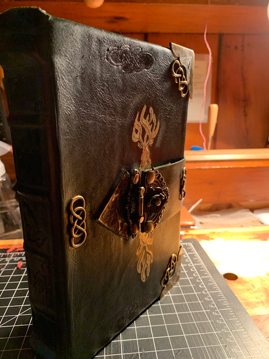 Celtic Grimoire/Prayer Journal with praying hands symbol 384 pgs soft eggshell white paper.