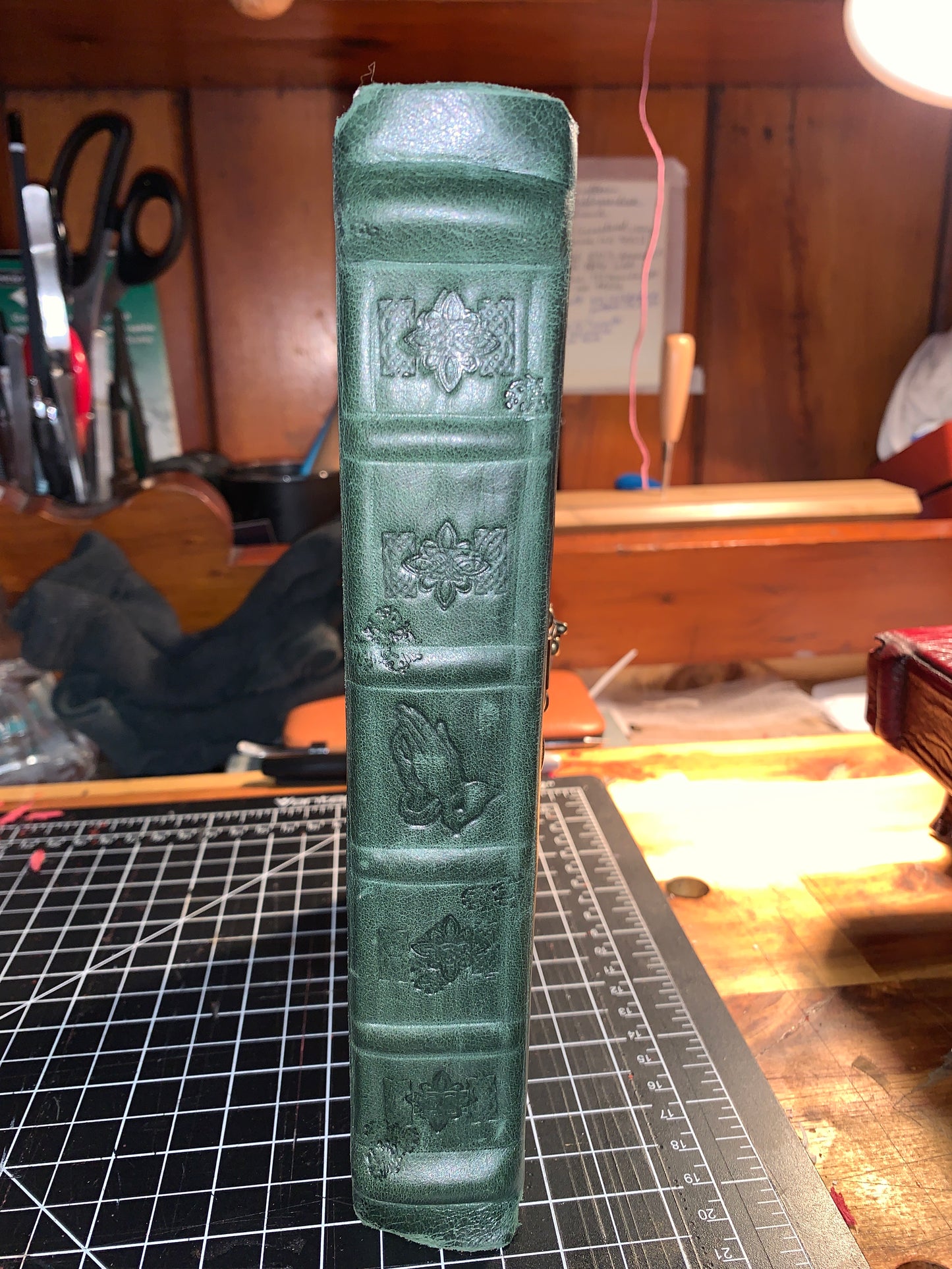 Celtic Grimoire/Prayer Journal with praying hands symbol 384 pgs soft eggshell white paper.