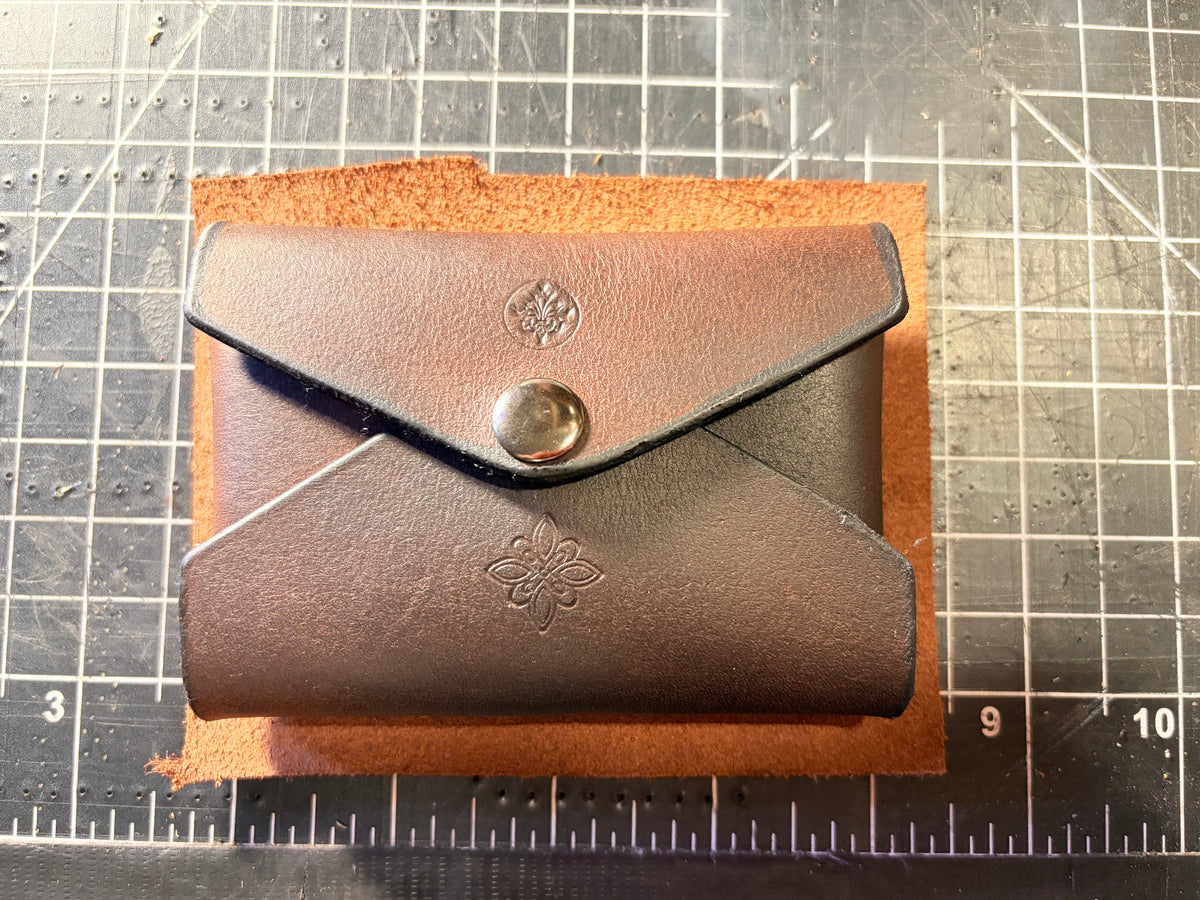 Vintage Leather Card Wallet with snap closure