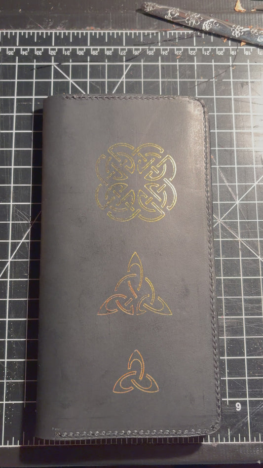 Vintage black leather long-wallet